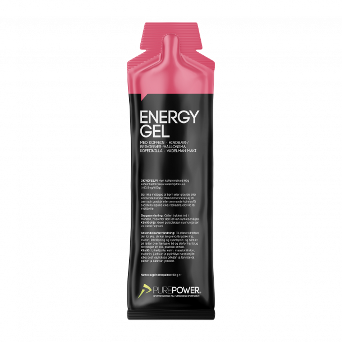PurePower Energy Gel Koffein Bringebær