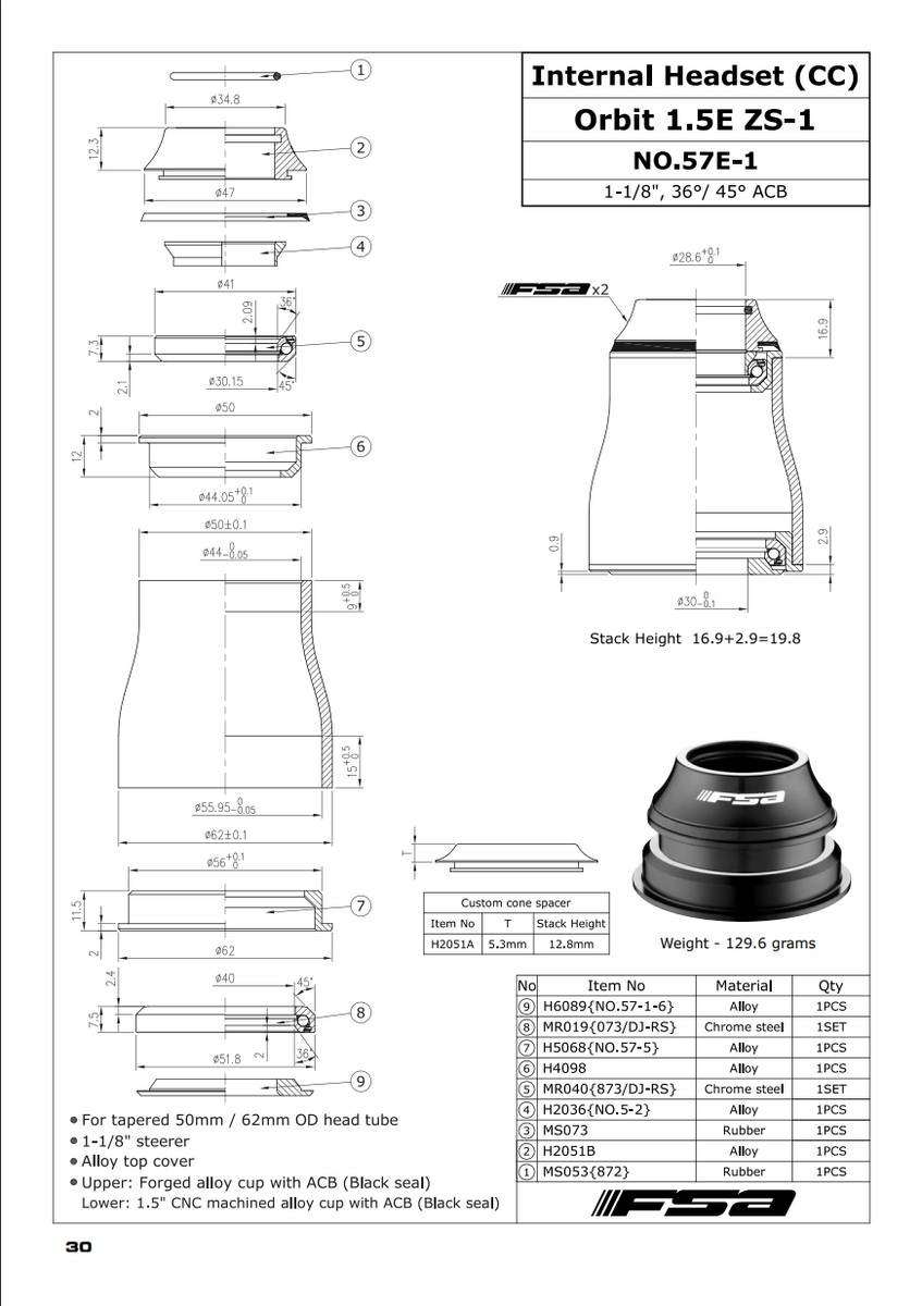 FSA Orbit 1.5E ZS-1 NO.57E-1 ZS44/28.6-ZS56/40 Styrelager